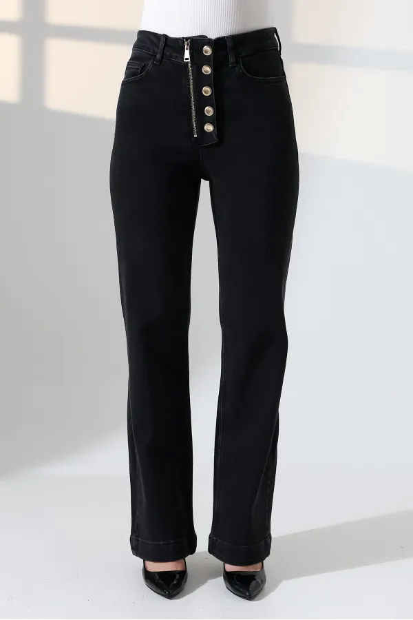 Düğme Detaylı Boru Paça Kot Pantolon 7170-23-(27-32)