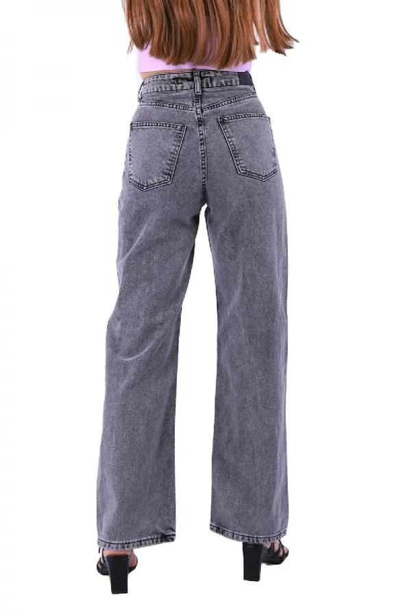 Wide Leg High Waisted Relaxed Jean  718-40-(28-33) Light Grey - Snow
