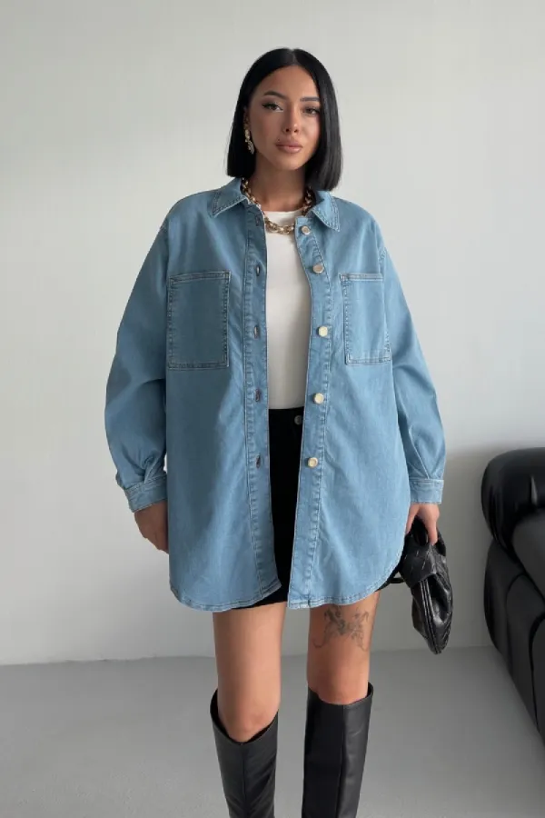 Oversize Denim Shirt 6090-25-(S+L+3) Middle Blue