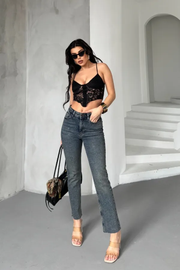 Serpme Yıldızlı Kot Pantolon 7040-28-(28-33) Serpme Yıldızlı Kot Pantolon 7040-28-(28-33)