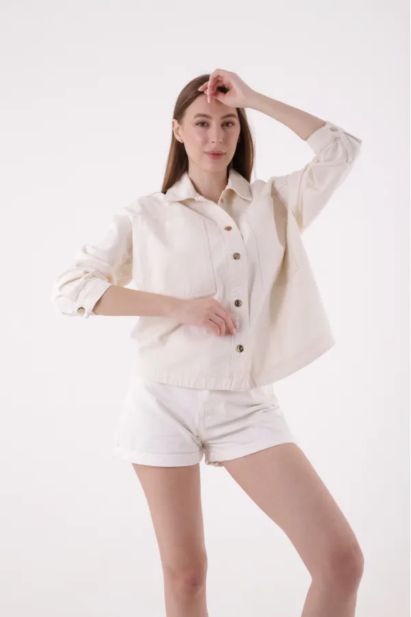 Çıtçıtlı Oversize Kot Ceket  6028-80-(S+XL+4)