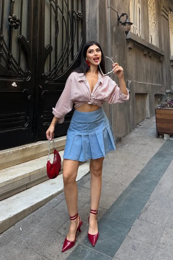 Pileli Mini Etek 1085-25-(36-42-4)