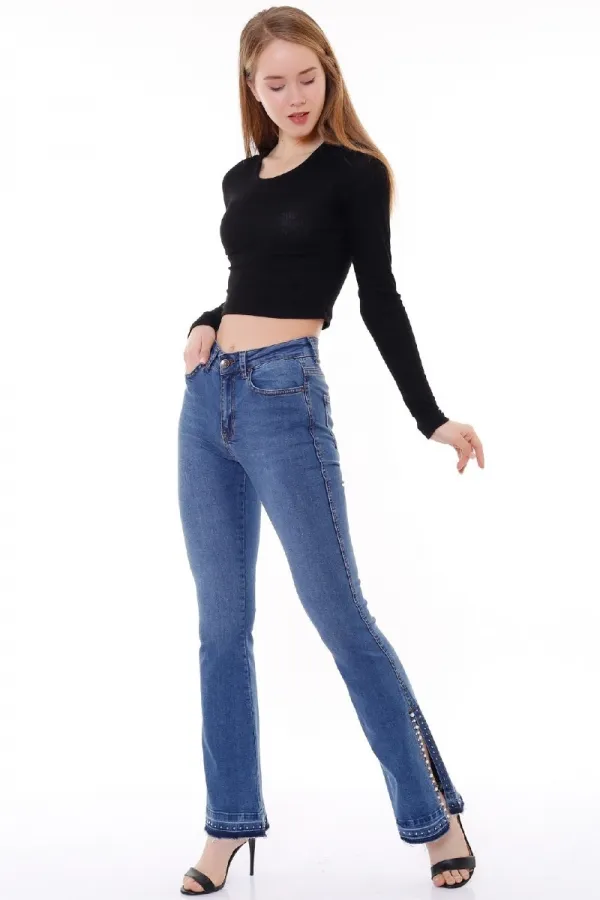 Paça Yırtmaçlı Droplu Kot Pantolon 774-01-(27-32) Paça Yırtmaçlı Droplu Kot Pantolon 774-01-(27-32)