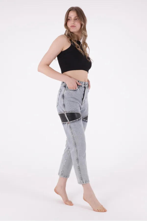 Deri Pencere Detaylı Kot Pantolon  995-08-(28-33)
