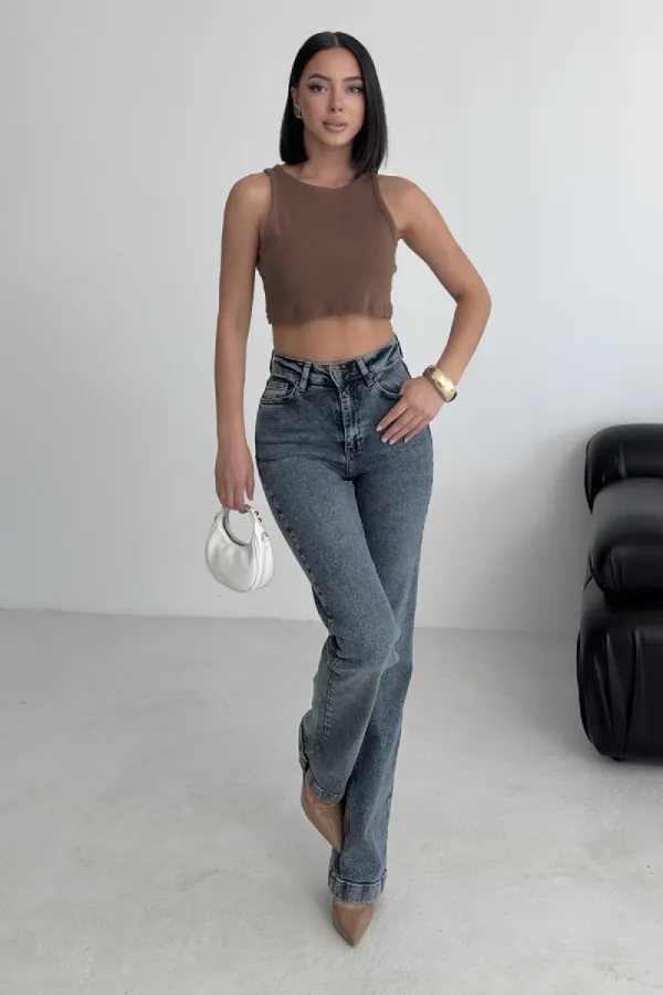 Dikişli Paça Bol Paça Relax Kot Pantolon  7026-28-(27-32)