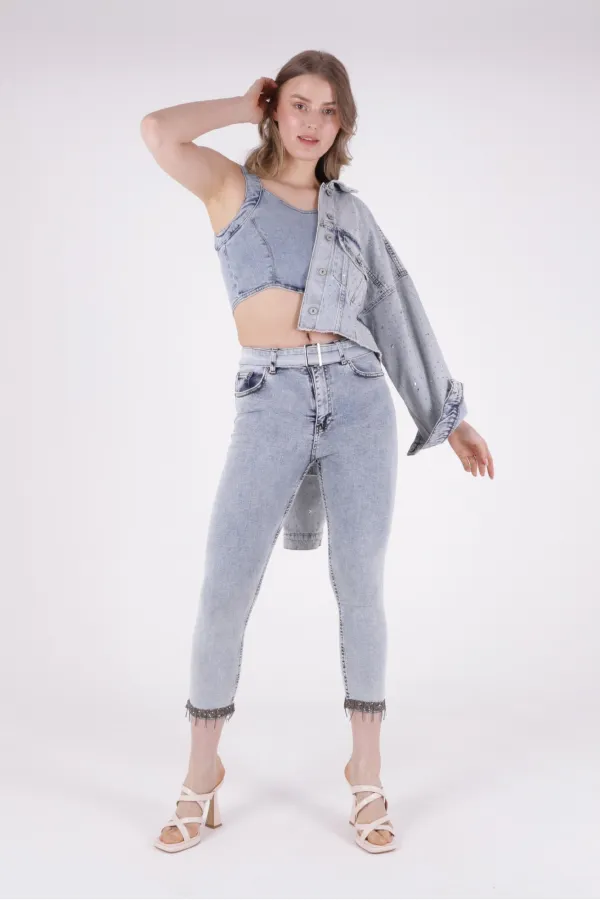 Paçaları Kemerli Pantolon 746-08-(27-32) Paçaları Kemerli Pantolon 746-08-(27-32)