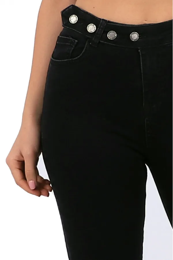 Kemerli Düğmeli Kot Pantolon 754-23-(28-33) Kemerli Düğmeli Kot Pantolon 754-23-(28-33)