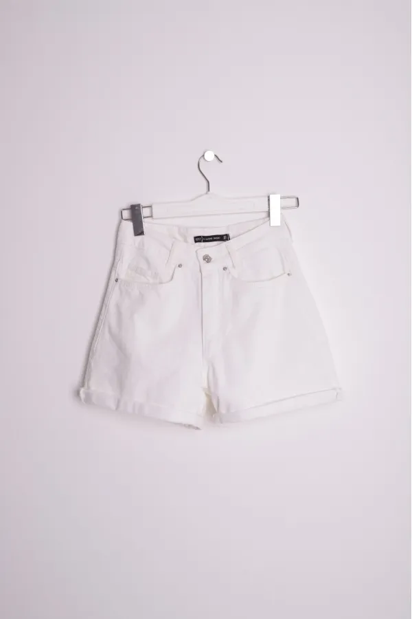 Double Folded Bottom Denim Short 292-50-(S-XL-6) White Double Folded Bottom Denim Short 292-50-(S-XL-6) White