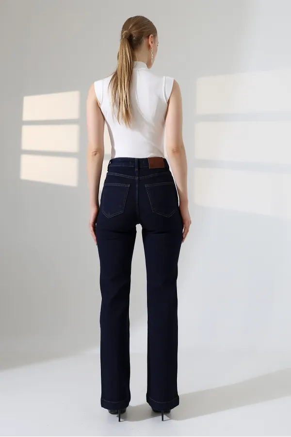 Düğme Detaylı Boru Paça Kot Pantolon 7170-17-(27-32)