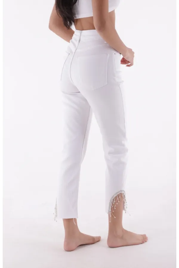 Stone Embellished Asymmetric Leg Trousers 1881-50-(28-33)