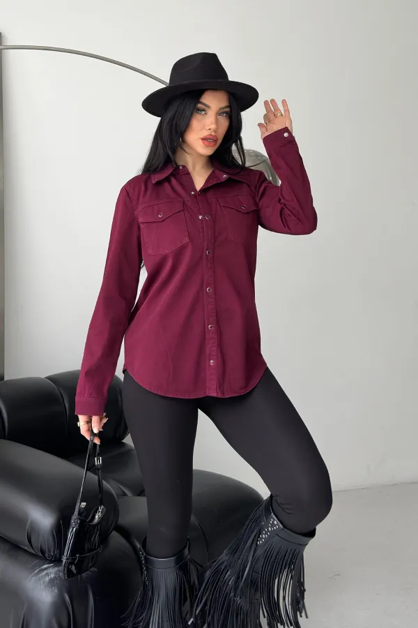 Denim Shirt with Snap Buttons 6013-82-(S-XL-6) Maroon