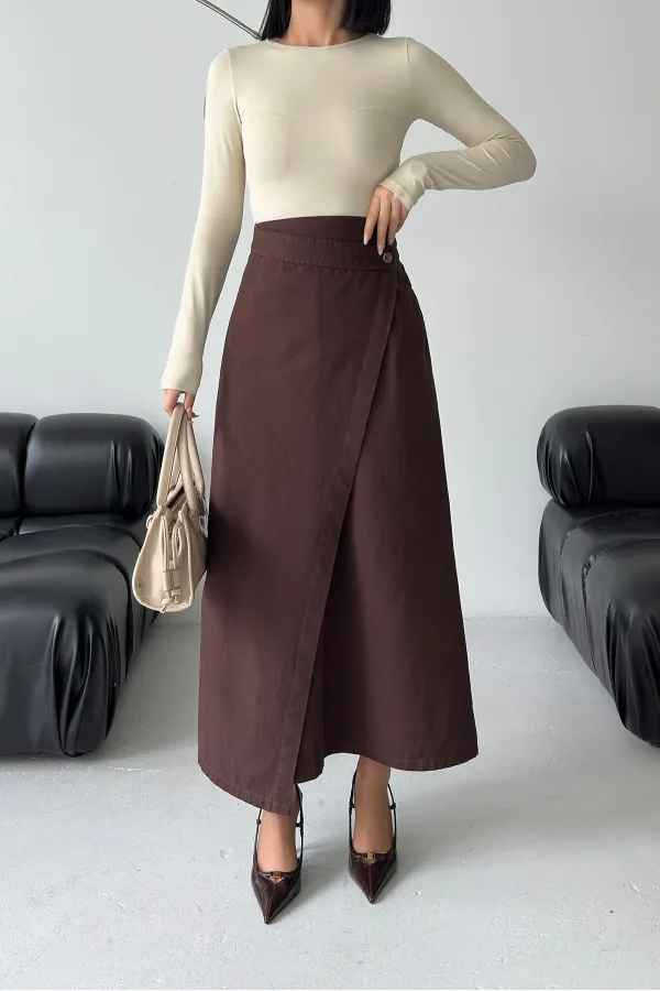 Long Denim Skirt with Flap 1941-78-(36-44) Brown