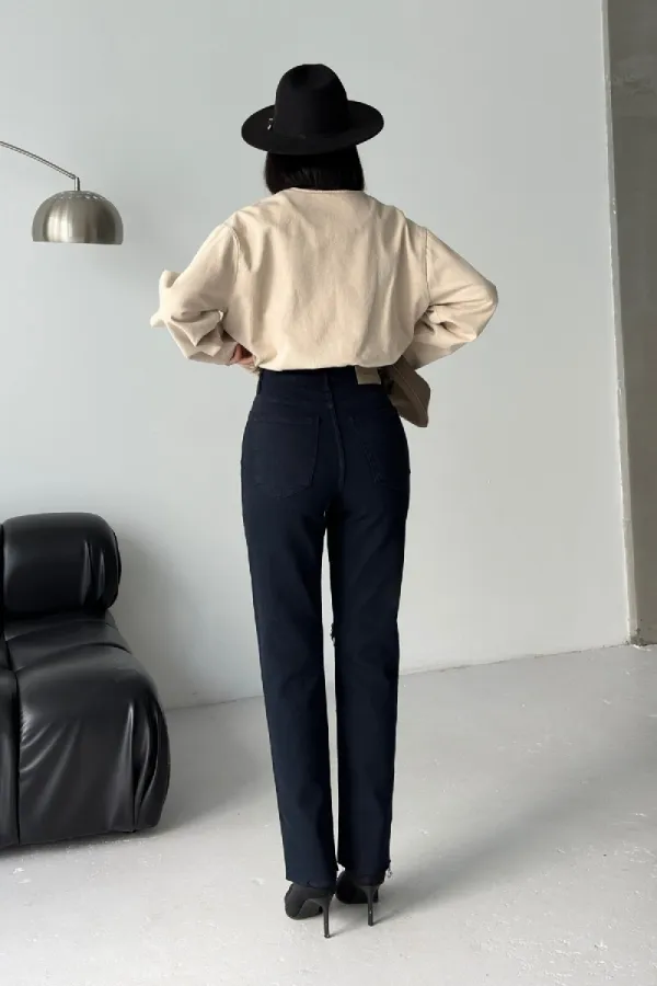 Şerit Detaylı Mom Fit Kot Pantolon  7111-73-(28-33)