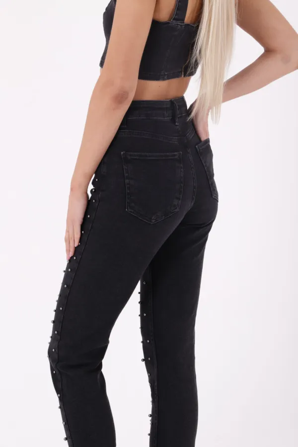 İnci Detaylı Mom Fit Kot Pantolon  1899-23-(28-33)