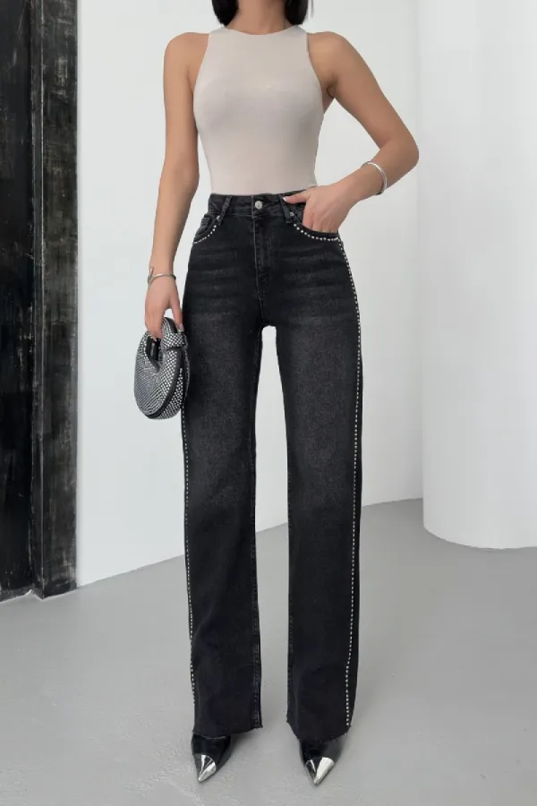 Taşlı Straight Kot Pantolon  7112-03-(28-33)