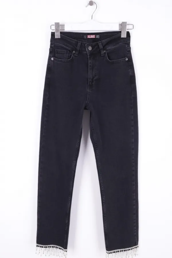 Paçasılı Dikişsiz Paça Mom Kot Pantolon  1890-23-(26-31)
