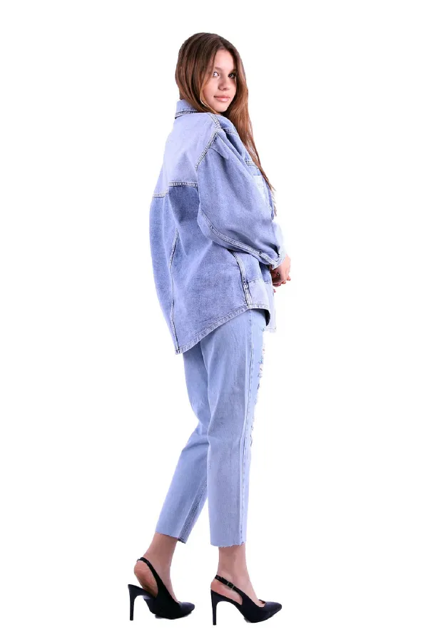 Parçalı Renkli Yıkamalı Kot Ceket 610-0815-(S-XL) Parçalı Renkli Yıkamalı Kot Ceket 610-0815-(S-XL)