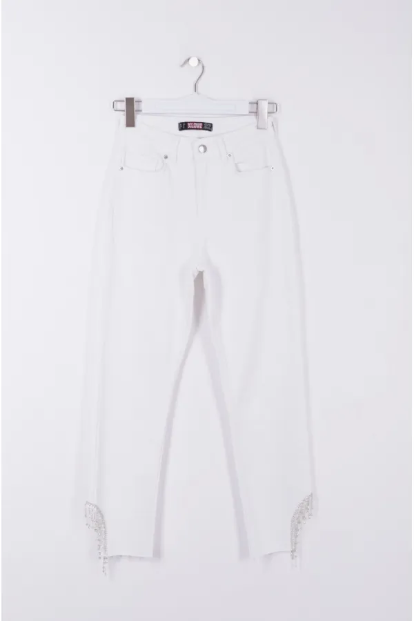 Stone Embellished Asymmetric Leg Trousers 1881-50-(28-33)