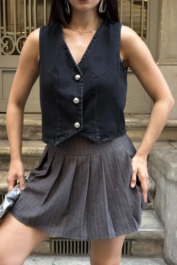 Denim Vest with Buttons 6070-23-(S-XL) Regular Anthracite