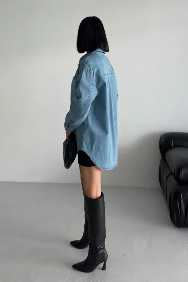 Oversize Denim Shirt 6090-25-(S+L+3) Middle Blue