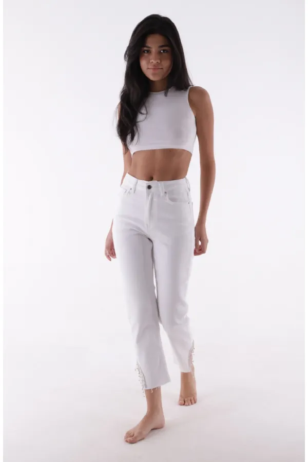 Stone Embellished Asymmetric Leg Trousers 1881-50-(28-33)