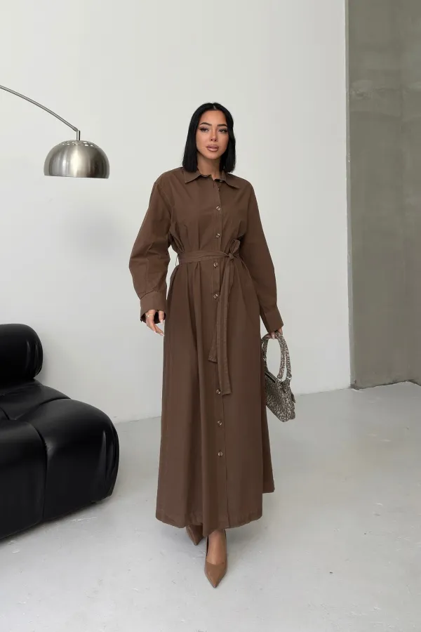 Buttoned Classic Long Denim Dress 3034-72-(S-XL) Soil