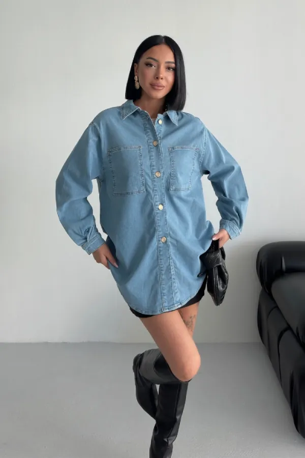 Oversize Denim Shirt 6090-25-(S+L+3) Middle Blue