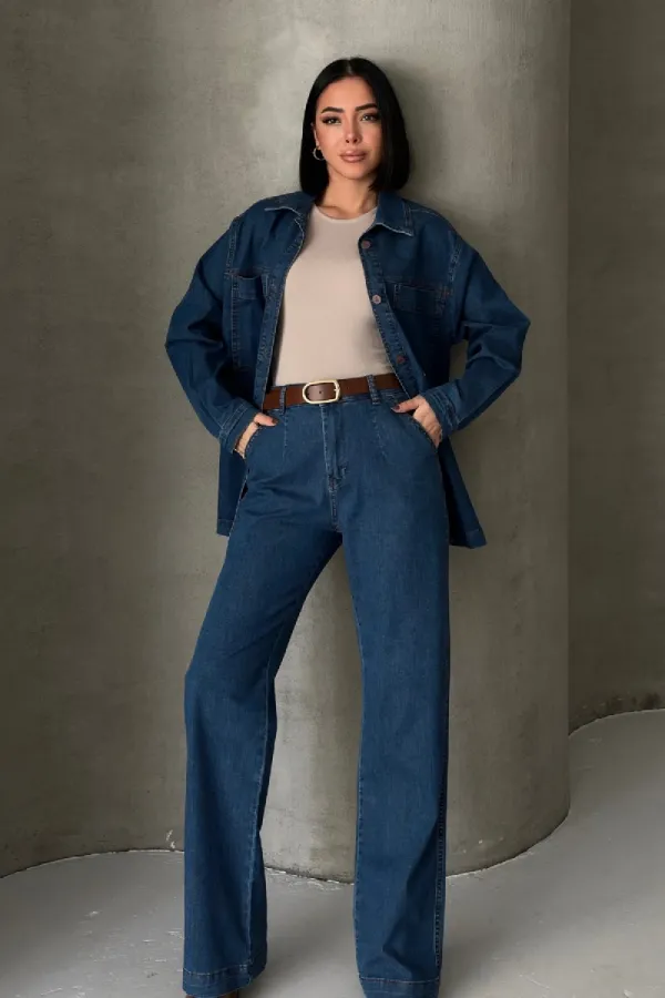 Denim Shirt with Pockets 6097-26-(S+L+3) Regular Dark Blue