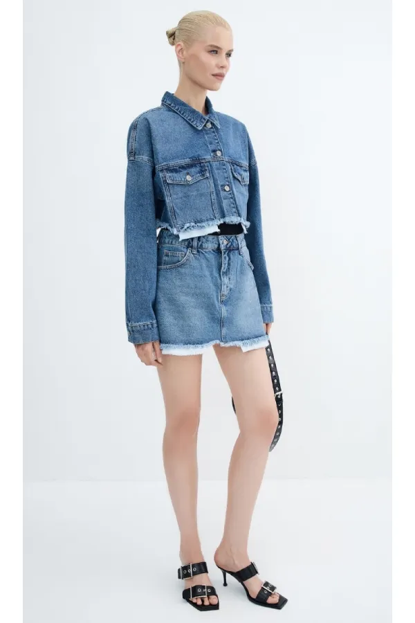 Denim Jacket with Lining Detail 6016-06-(XS-L-6) Denim Jacket with Lining Detail 6016-06-(XS-L-6)