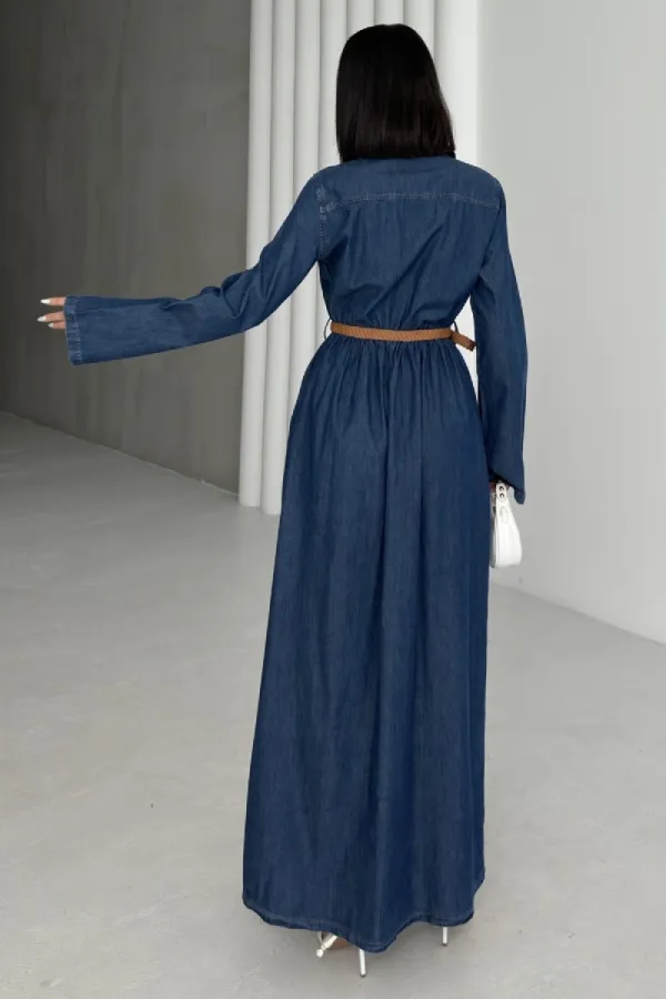 Püsküllü Uzun Kollu Kot Elbise  3016-26-(S-XL-6-2)