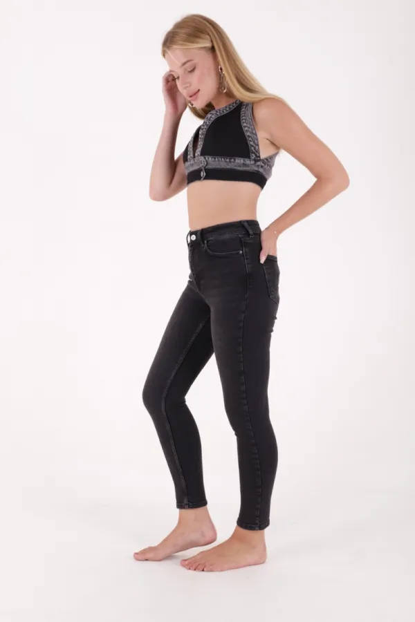 High Waisted Comfort Slim Ankle Length Jean  896-03-(32-36) Anthracite Denim