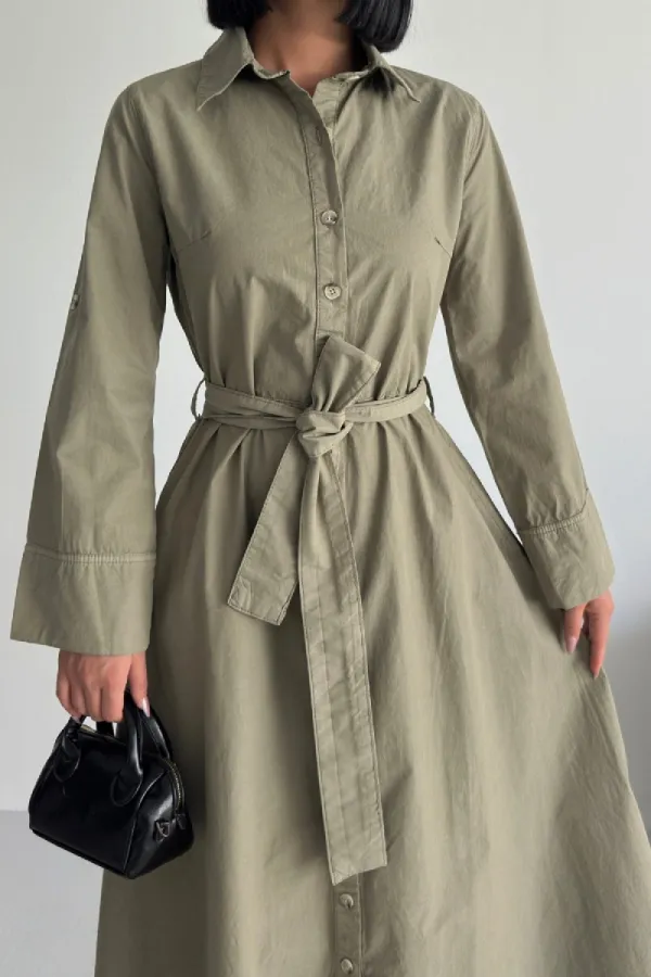 Düğmeli Uzun Boy Kot Elbise 3047-74-(S-XL)