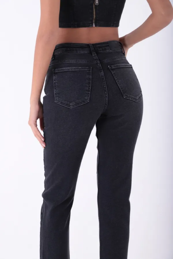 Fringe Ending High Waisted Mom Fit Jean 764-03-(26-29) Anthracite Denim