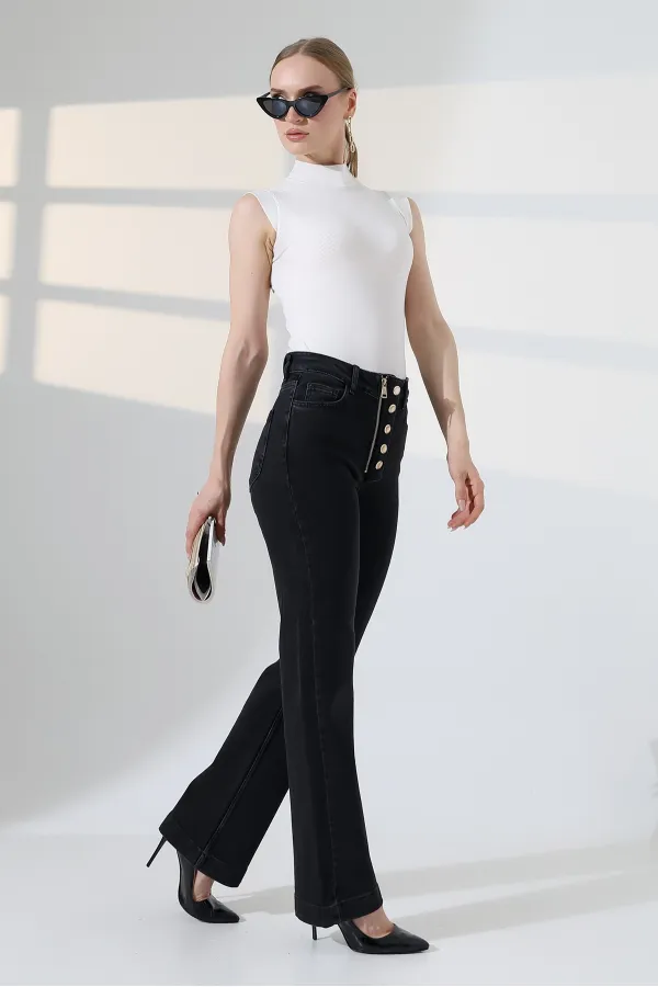 Düğme Detaylı Boru Paça Kot Pantolon 7170-23-(27-32)