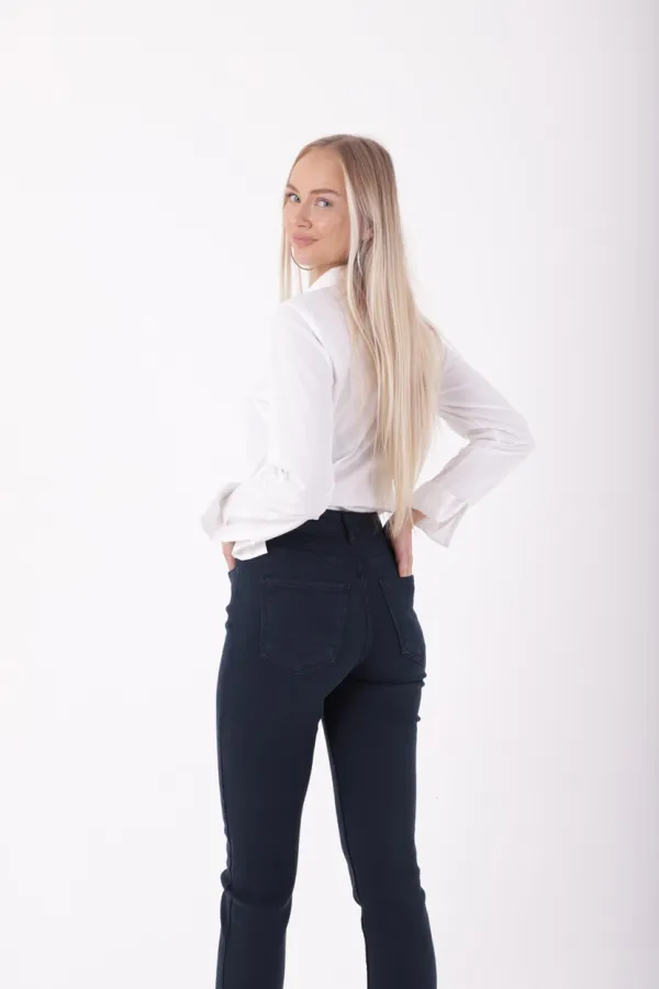 Fringe Ending High Waisted Mom Fit Jean  764-12-(26-28) Navy Blue