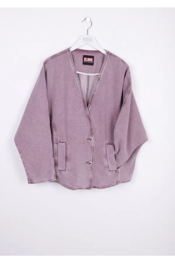 Oversıze Yarasa Kollu Kot Ceket 6059-84-(STD-4) Oversıze Yarasa Kollu Kot Ceket 6059-84-(STD-4)
