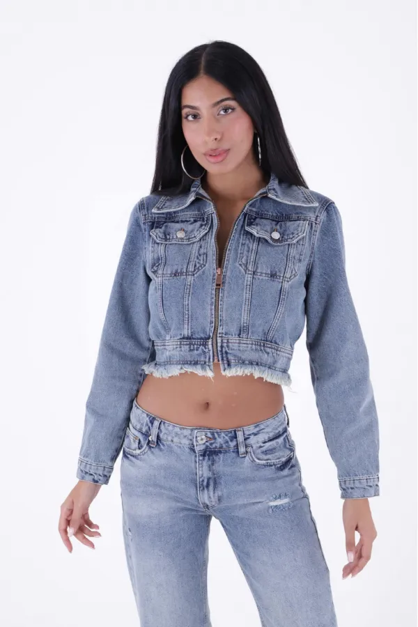 Fermuarlı Püskül Detaylı Kot Ceket 6017-62-(S-XL-6) Fermuarlı Püskül Detaylı Kot Ceket 6017-62-(S-XL-6)