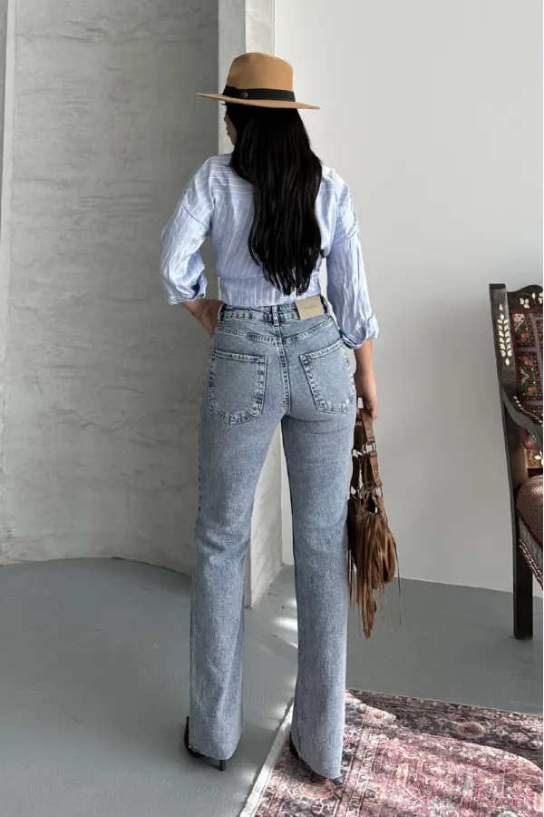 Kesik Paça Straight Fit Kot Pantolon  7114-14-(28-33)