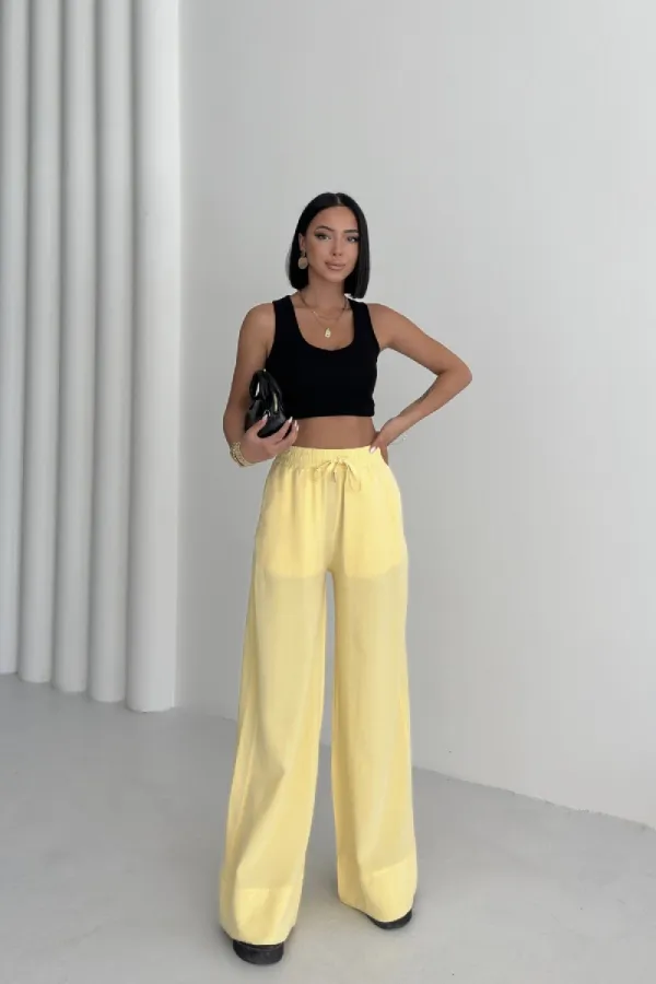 Paça Detaylı Lastikli Keten Pantolon  HS700-93-(S-XL)