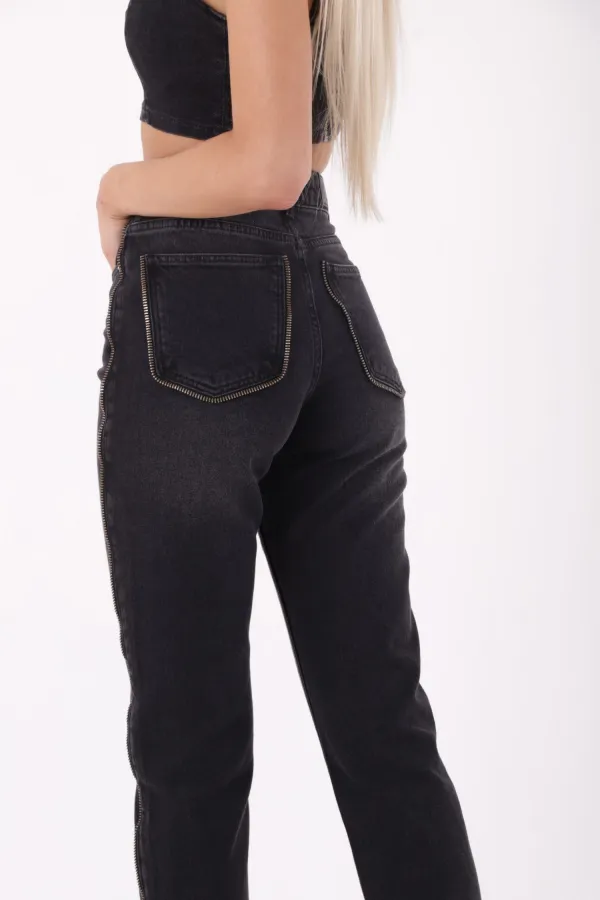 Şerit Fermuarlı Kot Pantolon 7004-03-(26-31)