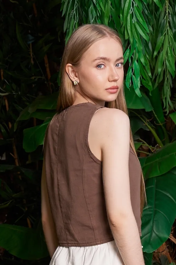 Linen Vest with Buttons HS603-78-(S-XL) Brown