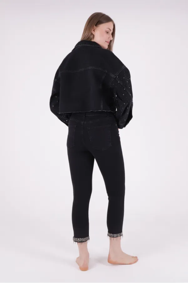 Oversize Short Denim Jacket with Stars and Rhinestones 6005-23-(S-L-5) Regular Anthracite Oversize Short Denim Jacket with Stars and Rhinestones 6005-23-(S-L-5) Regular Anthracite