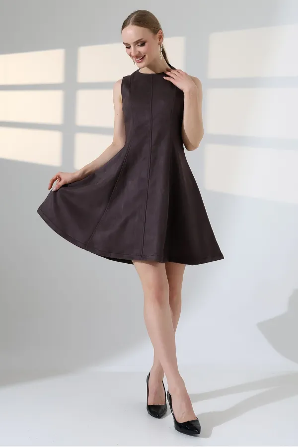 Volanlı Kısa Süet Elbise  3083-78-(S-XL)