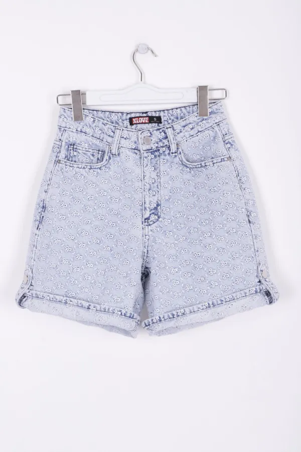 Double Folded Bottom Denim Short 292-90-(S-XL-6) Embroidered Double Folded Bottom Denim Short 292-90-(S-XL-6) Embroidered