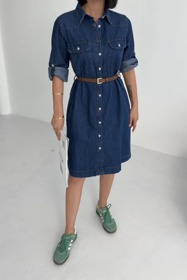 Düğmeli Uzun Gömlek Elbise 6102-26-(S-XL) Düğmeli Uzun Gömlek Elbise 6102-26-(S-XL)