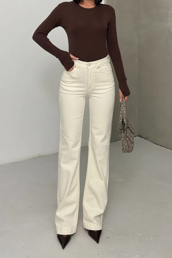 Stitched Hems Wide Leg Relaxed Jean 7026-80-(27-32) Natural