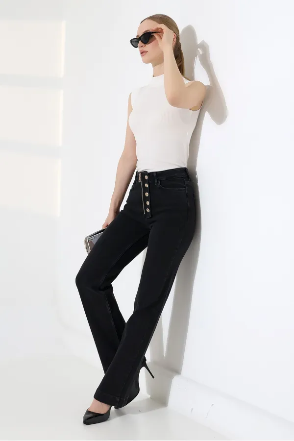 Düğme Detaylı Boru Paça Kot Pantolon 7170-23-(27-32)
