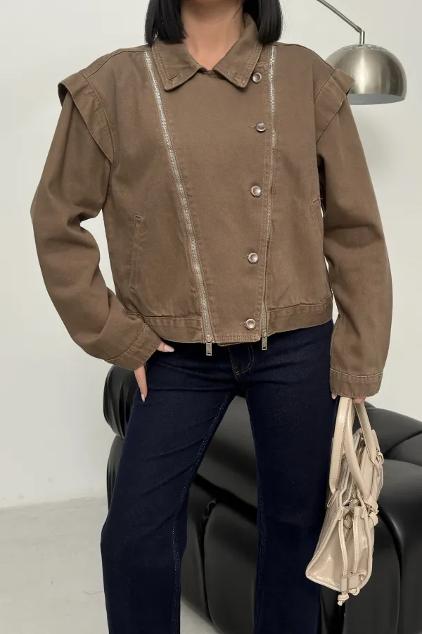 Zipper Detail Denim Jacket 6141-72-(S-L-3) Soil Zipper Detail Denim Jacket 6141-72-(S-L-3) Soil