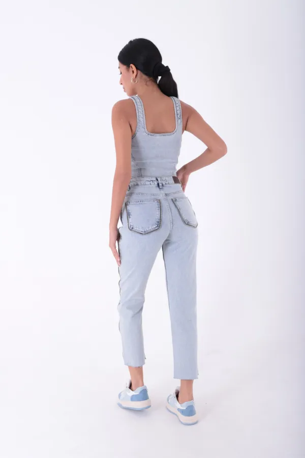 Şerit Fermuarlı Kot Pantolon 7004-08-(26-31)