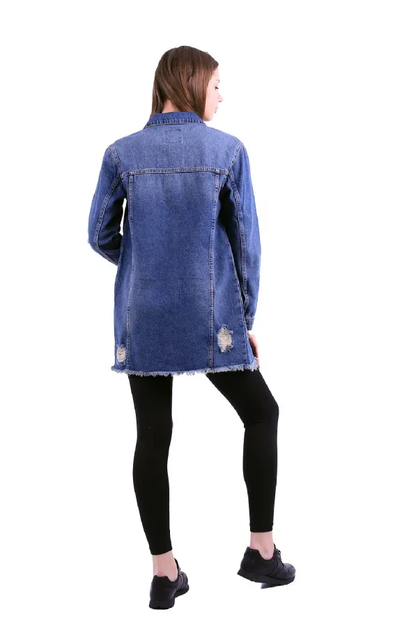 Fringe Finish Boyfriend Denim Jacket 679-02-(S-XL-6) Dark Tinted Denim Fringe Finish Boyfriend Denim Jacket 679-02-(S-XL-6) Dark Tinted Denim